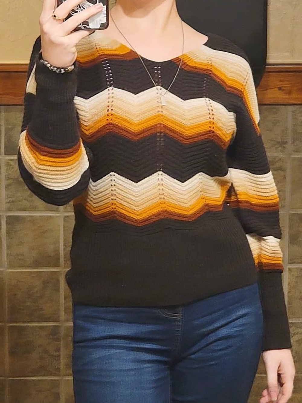 70s style Chevron Stripe Crewneck Sweater